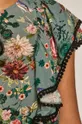 Bluzka damska w kwiaty z falbankami turkusowa Damski