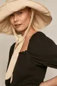 Lniany kapelusz damski z wiązaniem beżowy