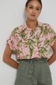 Koszula damska z wiskozy w roślinny wzór różowa Damski