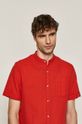 czerwony Lniana koszula męska ze stójką czerwona Męski
