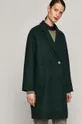 turkusowy Dwurzędowy płaszcz damski z domieszką wełny zielony