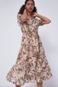 piaskowy Bawełniana sukienka damska w roślinny wzór beżowa Damski
