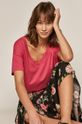 ostry różowy T-shirt damski z bawełny organicznej z dekoltem V różowy Damski