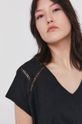 czarny T-shirt damski z bawełny organicznej z dekoltem V czarny Damski