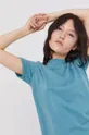 turkusowy Bawełniany t-shirt damski z efektem acid wash turkusowy