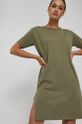 militarny Bawełniany t-shirt damski z rozcięciem zielony