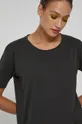 czarny Bawełniany t-shirt damski z rozcięciem czarny