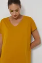 żółty Długi t-shirt damski z dekoltem V żółty