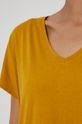 Długi t-shirt damski z dekoltem V żółty Damski