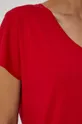 Długi t-shirt damski z dekoltem V czerwony Damski