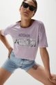 lawendowy T-shirt bawełniany damski z nadrukiem Moomin fioletowy Damski