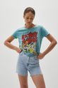 turkusowy T-shirt bawełniany damski z nadrukiem Looney Tunes turkusowy