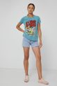 T-shirt bawełniany damski z nadrukiem Looney Tunes turkusowy Damski