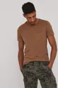 brązowy Bawełniany t-shirt męski z kieszonką brązowy