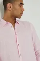 pastelowy różowy Koszula lniana męska z kołnierzykiem klasycznym różowa