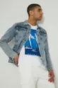 Kurtka jeansowa męska przejściowa niebieska 100 % Bawełna