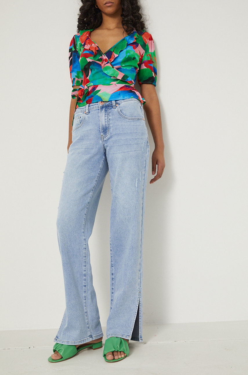 jasny niebieski Jeansy damskie wide leg niebieskie