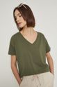militarny T-shirt bawełniany damski gładki zielony