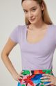 fioletowy T-shirt damski gładki fioletowy