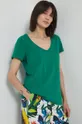 T-shirt bawełniany damski gładki z domieszką elastanu zielony zielony