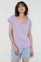 lawendowy T-shirt bawełniany damski gładki fioletowy