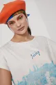 T-shirt bawełniany Eviva L'arte damski wzorzysty niebieski blady niebieski