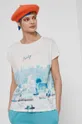 niebieski T-shirt bawełniany Eviva L'arte damski wzorzysty niebieski