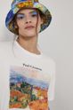 T-shirt bawełniany Eviva L'arte damski z nadrukiem kremowy Damski