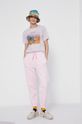 T-shirt bawełniany Eviva L'arte damski z nadrukiem fioletowy lawendowy