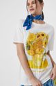 T-shirt bawełniany Eviva L'arte damski z nadrukiem beżowy Damski