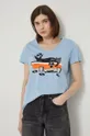 morski T-shirt bawełniany z nadrukiem damski by Jakub Zasada niebieski