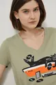 T-shirt bawełniany z nadrukiem damski by Jakub Zasada zielony Damski