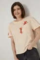 cielisty T-shirt bawełniany z nadrukiem damski by Jakub Zasada beżowy