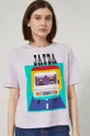 T-shirt bawełniany z nadrukiem damski by Jakub Zasada fioletowy lawendowy
