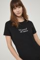 czarny T-shirt damski z haftowanym napisem czarny