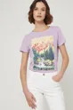 lawendowy T-shirt bawełniany damski z nadrukiem fioletowy Damski