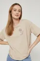 T-shirt bawełniany z aplikacją damski beżowy 100 % Bawełna