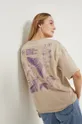 beżowy T-shirt bawełniany z aplikacją damski beżowy
