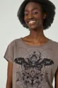 fioletowy T-shirt bawełniany damski wzorzysty fioletowy