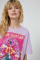 lawendowy T-shirt bawełniany damski fioletowy
