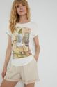 kremowy T-shirt bawełniany damski z kolekcji Kolaże by Hint of Time - Collage Studio beżowy Damski