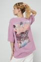 fiołkowo różowy T-shirt bawełniany damski z kolekcji Kolaże by Hint of Time - Collage Studio różowy Damski
