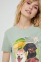 T-shirt bawełniany damski z kolekcji Kolaże by Panna Niebieska zielony Damski