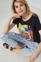 czarny T-shirt bawełniany damski z kolekcji Kolaże by Panna Niebieska czarny Damski