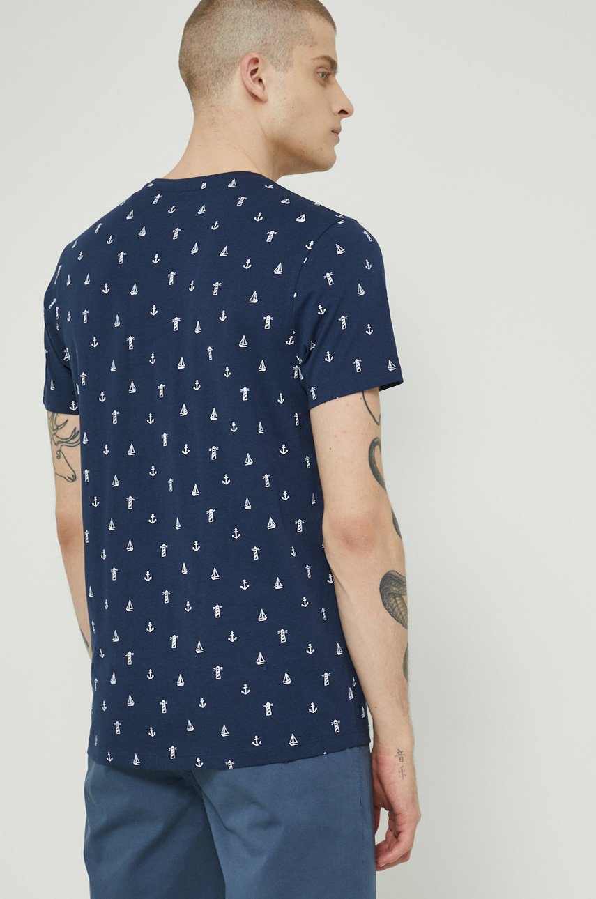T-shirt bawełniany męski wzorzysty granatowy 100 % Bawełna