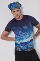 granatowy T-shirt bawełniany Eviva L'arte męski wzorzysty granatowy