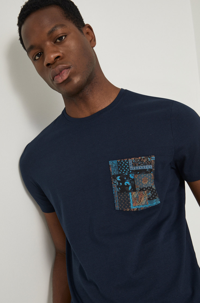 granatowy T-shirt bawełniany granatowy