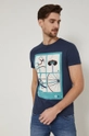 granatowy T-shirt bawełniany męski z nadrukiem granatowy