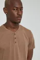 brązowy T-shirt lniany męski gładki beżowy Męski