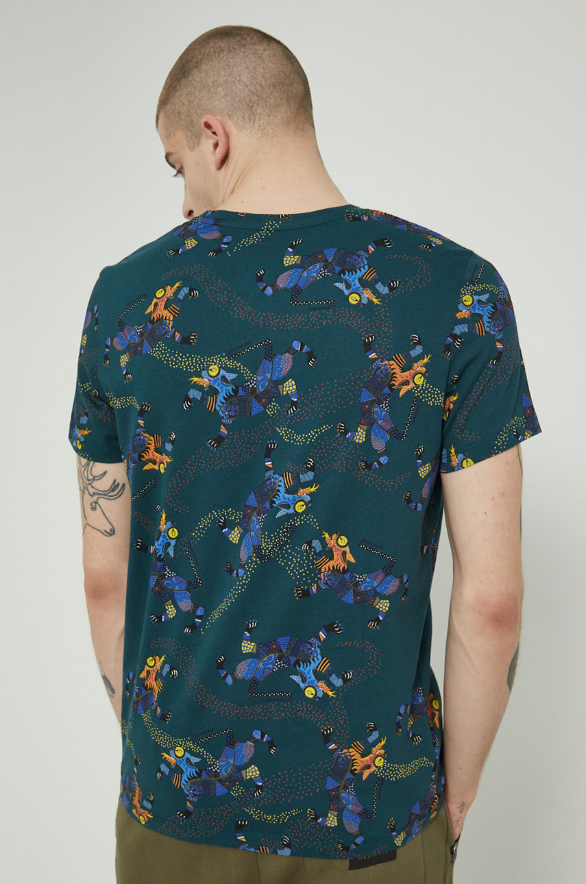T-shirt bawełniany męski z nadrukiem zielony 100 % Bawełna